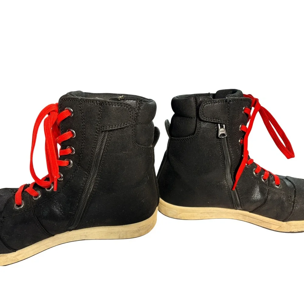 Iron Jias Mens Motorcycle Boots 10 Black Red Sneakers High Top Moto Streetwear